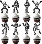 Dancing Skeleton Halloween Cupcake Toppers 48PCS Black Skull Party Cake Decorations Skeleton Cupcake Picks Halloween Birthday Party Decorations for Horror Theme Party Baby Shower Supplies