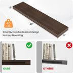 Floating Shelves for Wall, 40" W x 8" D x 1.5" H, Wooden Wall Mounted Display Shelves with Invisible Brackets for Living Room, Bedroom, Bathroom, Kitchen Decor and Storage, Set of 2, Walnut