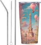 Paris Eiffel Tower Tumbler with Lid and Straw 20oz Coffee Tumblers Leakproof Stainless Steel Travel Mug Vacuum Insulated Cup for Iced and Hot