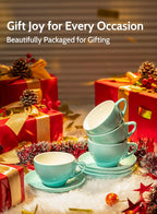 Sweese 6 Ounce Cappuccino Cups with Saucers, Porcelain Double Espresso Cups Set of 6 - Hot Assorted Colors