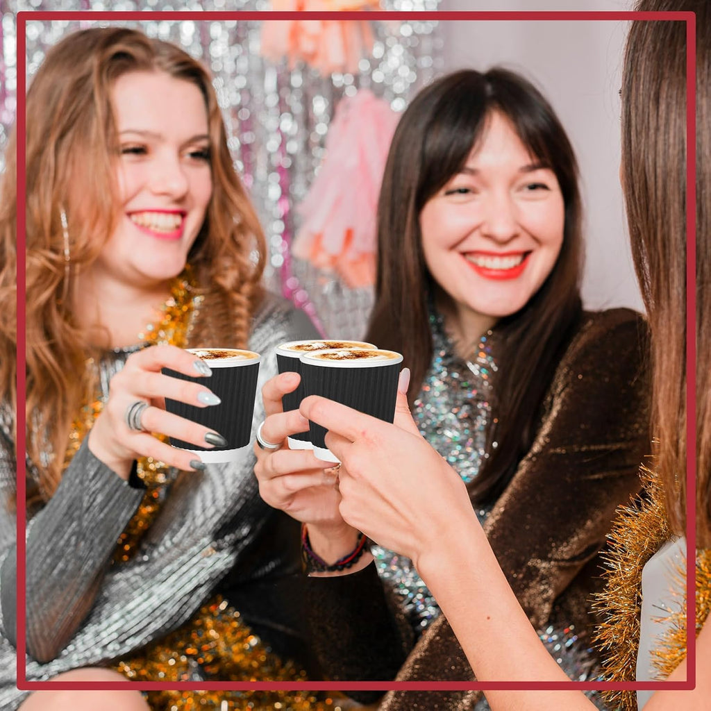 500 Pack Paper Espresso Coffee Cups, 4 oz Disposable Coffee Cups,Corrugated Insulated Ripple Wall, Paper Ripple Cup for Coffee, Hot Chocolate and Hot Tea Drinks -Black