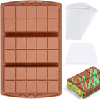 1 Pc Chocolate Bar Mold Deep Large Chocolate Molds Silicone Break Apart Thick Silicone Molds for Candy Bar, With 100 Pcs Bags and 1 Pc Scraper Set (10 Snap）