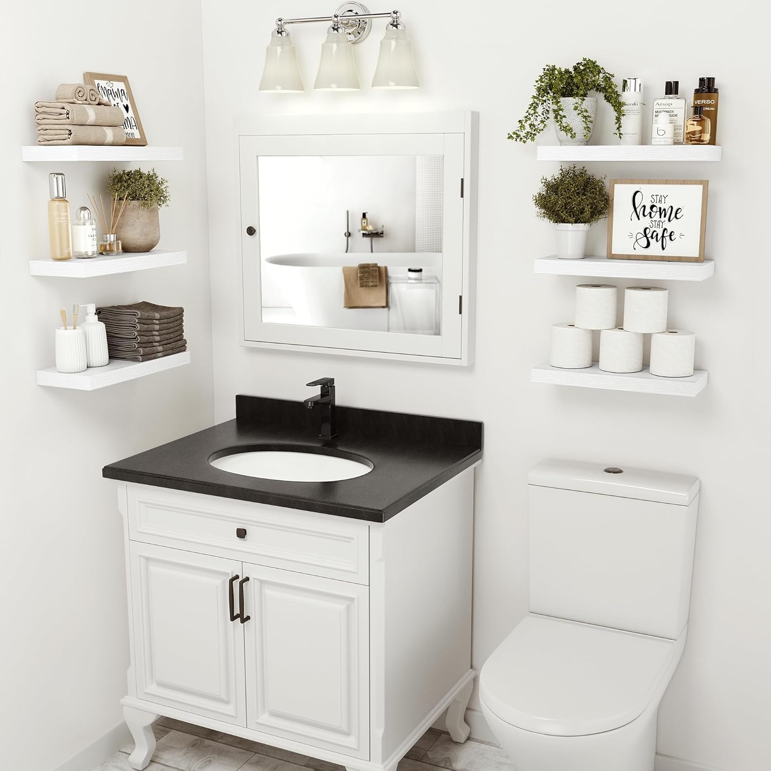 Vivelove Bathroom Floating Shelves for Wall, 16 inchs x 6.7” deep x 1.4” Wall Shelf for Bedroom, Living Room, Kitchen, Office Home Decor, Narrow Wood Shelves with Invisible Brackets - Set of 2, White