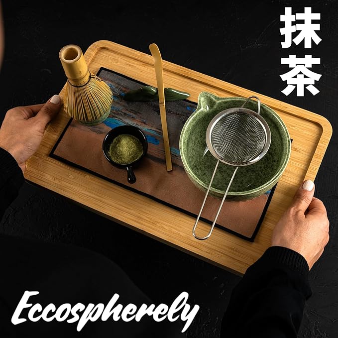 Matcha Whisk Set,7-Piece Japanese Matcha Tea Set with Ceramic Bowl, Whisk Holder, Bamboo Scoop, Sifter-Cloth Mat – Traditional Green Tea Kit for Gifts, Daily Use
