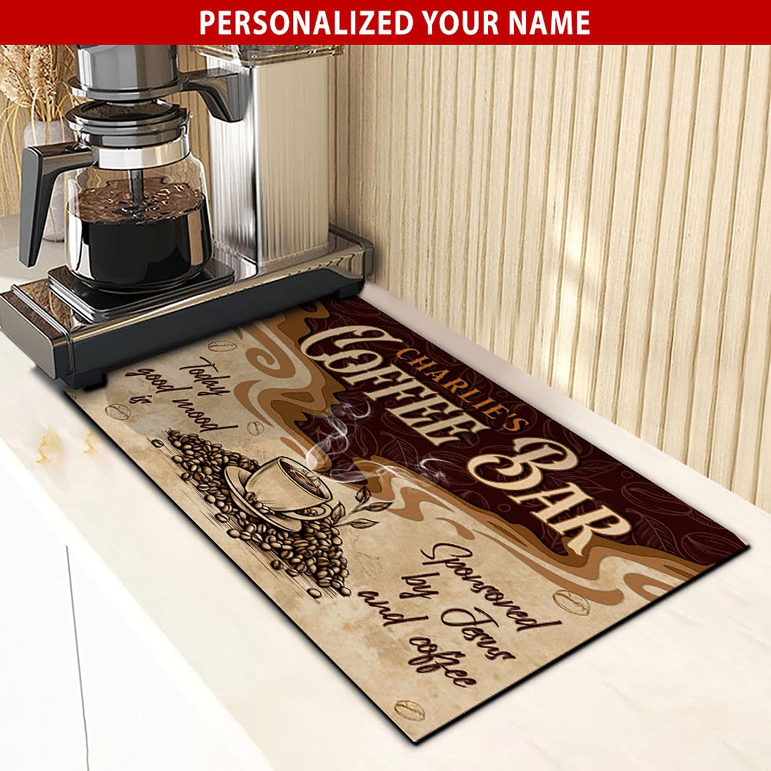 THUYPT Personalized Absorbent Coffee Mat for Counter, Coffee Drying Mat Coffee Bar Accessories, Kitchen Counter Coffee Maker Coffee Station Decoration (05)