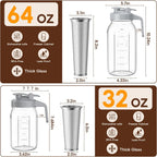 Cold Brew Coffee Maker Jar - 2 Pack 64 oz/32 oz Glass Cold Brew Maker with Handle, Stainless Steel Filter & Leak-Proof Lid, Heavy Duty Cold Brew Pitcher for Iced Coffee, Sun Tea, and Milk