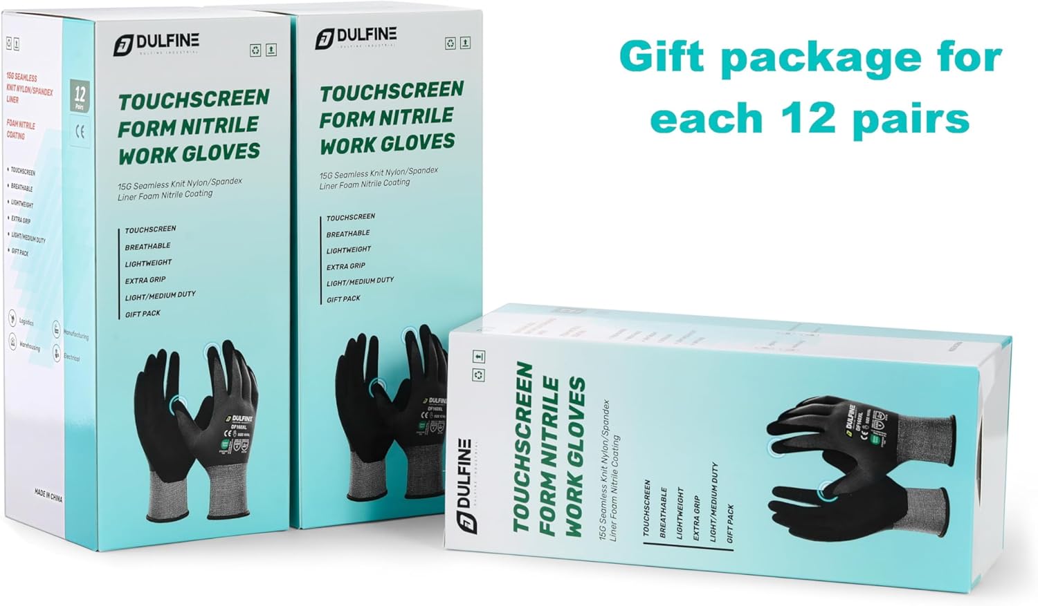 DULFINE Work Gloves for Men and Women,Hi-Vis Yellow Knit Nylon Glove with MicroFoam Nitrile Coated-12 Pairs Pack,Ideal for General Purpose,Automotive,Home Improvement,Painting(Large)