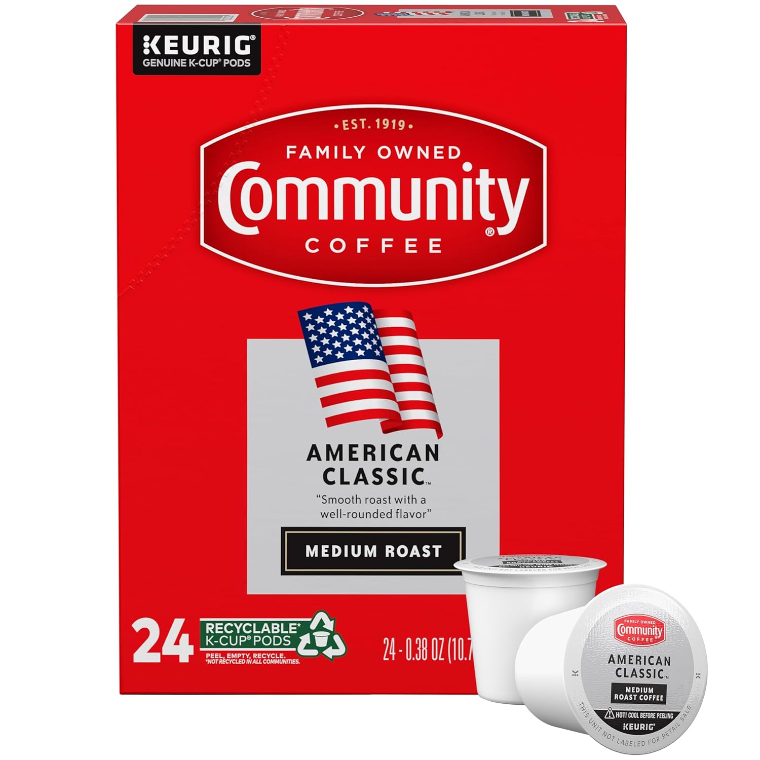 Community Coffee American Classic 24 Count Coffee Pods, Medium Roast, Compatible with Keurig 2.0 K-Cup Brewers, 24 Count (Pack of 1)