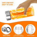 Glass Juice Bottles 16 oz - Wide Mouth Glass Water Bottles with Lids and Sleeve- for Juicing, Smoothies, Milk, Protein, Reusable, Stainless Steel Lids, Leak Proof, Shaker bottle (16oz/500ml)