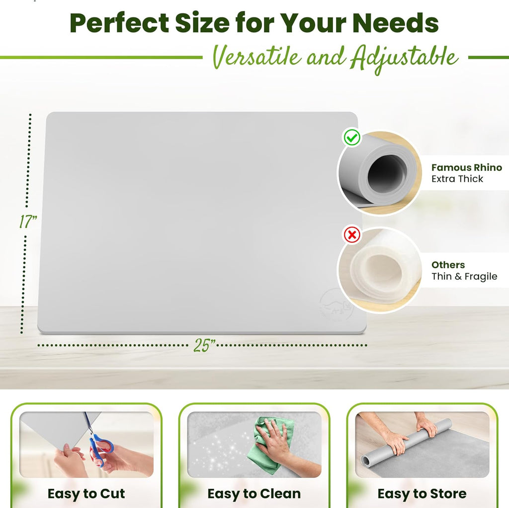 Premium Silicone Mat 25" x 17" Cooking Mat Thick Heat Resistant, Kitchen Counter Mat Waterproof - Coffee Machine, Glass Top Stove Cover Countertop Protector for Air Fryer, Baking mat (Light Grey)