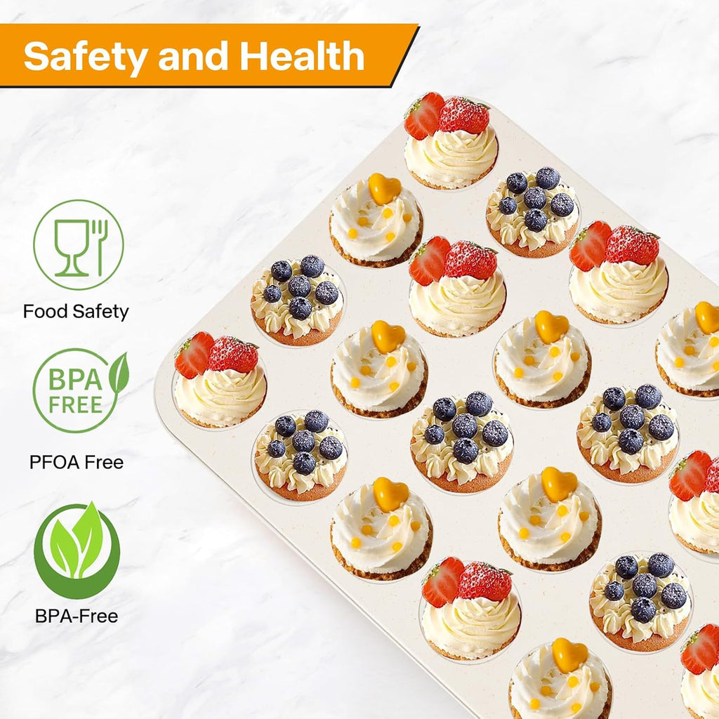 2-Pack 24-cup Beige Miffin Pan, Non-Stick Cupcake Muffin Tin, Ceramic Coating Safe Baking Cupcake Pan