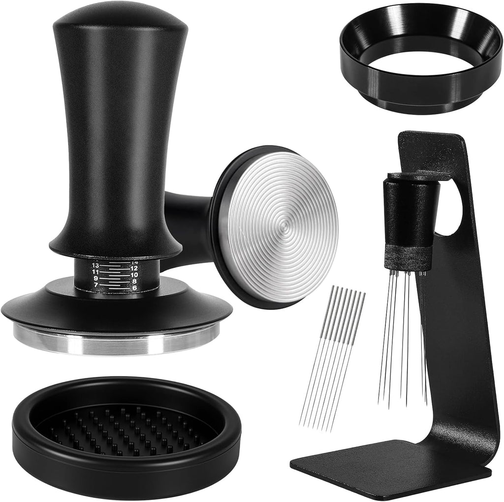 Espresso Accessories Kit 51mm, Coffee Tamper with Spring Loaded Calibration, 316 Stainless WDT Tool with Magnetic Stand and Dosing Funnel Set Fits Espresso Machine Press and 51mm Portafilters
