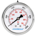 Glycerin Filled Pressure Gauge 10000psi/700bar, Stainless Steel case, Brass Inside Construction, 2-1/2" dial, 1/4" NPT Back Connection.…