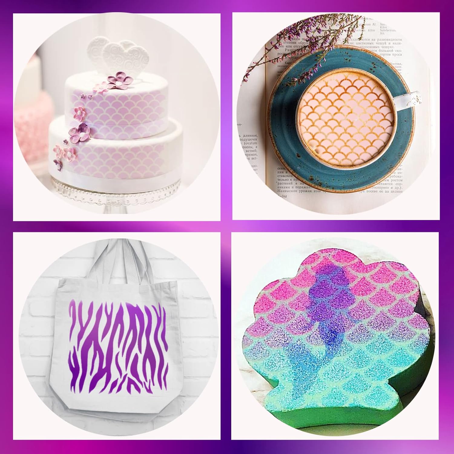 Cake Stencils Decorating Buttercream Cookie Stencils for Royal Icing Leopard Airbrush Snake Skin Mermaid Scale Stencil Cheetah Cow Print Templates for Baking (Large Cake Stencil)