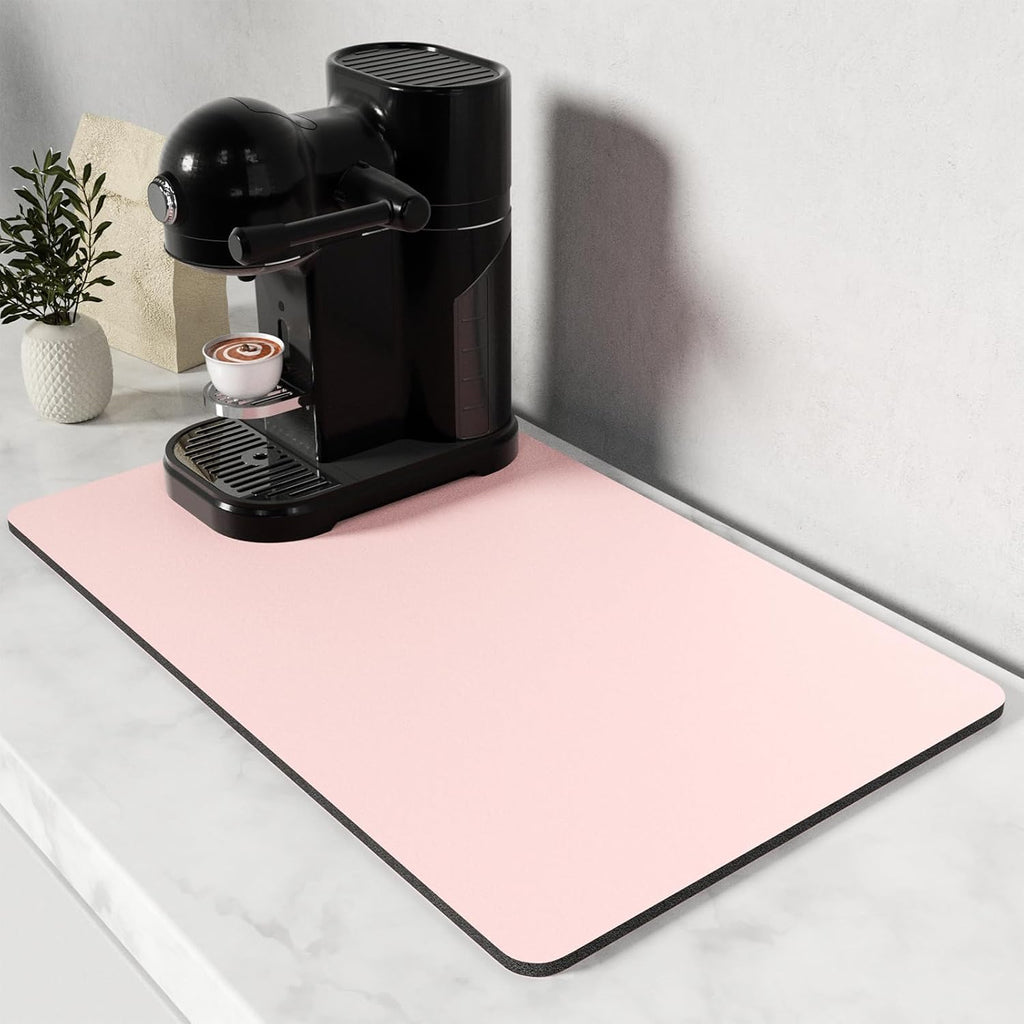 Rnivvi Coffee Mat, 12" x 19" 3MM Coffee Bar Mats for Espresso Machine Station Accessories and Organizer, Hide Stain Rubber Backed Absorbent Dish Drying Pad for Kitchen Counter, Cute Bar Decor Pad,Pink