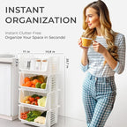 TidyFriend Medium Stackable Storage Bins for Pantry - 4 Pack, Stackable Bins For Organizing Food, Kitchen, and Bathroom Essentials (White)