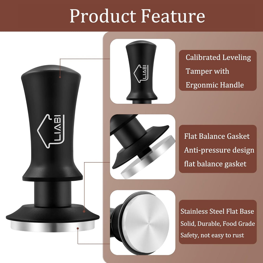 Coffee Tamper 51mm, Espresso Tamper with 2 Spring Loaded Tamper, Barista Coffee Tamper Tools with Aluminum Tamper Stand Holder, 100% Stainless Steel Flat Base Tamper for Espresso Machine(Black)