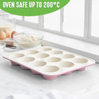 GreenLife 12-Cup Muffin Pan, Healthy Ceramic Nonstick Bakeware, PFOA & PFAS-Free Cupcake Sheet, Durable, Versatile Kitchen Essentials, Easy Clean Muffin Mold, Pink
