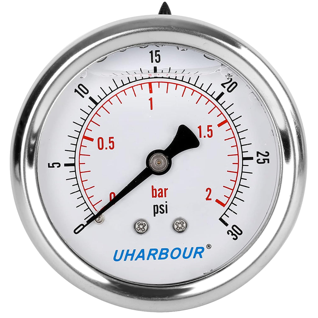 Glycerin Filled Low Pressure Gauge 30psi/2bar, Stainless Steel case, Brass Inside Construction, 2-1/2" dial, 1/4" NPT Back Connection…