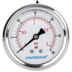 Glycerin Filled Low Pressure Gauge 30psi/2bar, Stainless Steel case, Brass Inside Construction, 2-1/2" dial, 1/4" NPT Back Connection…