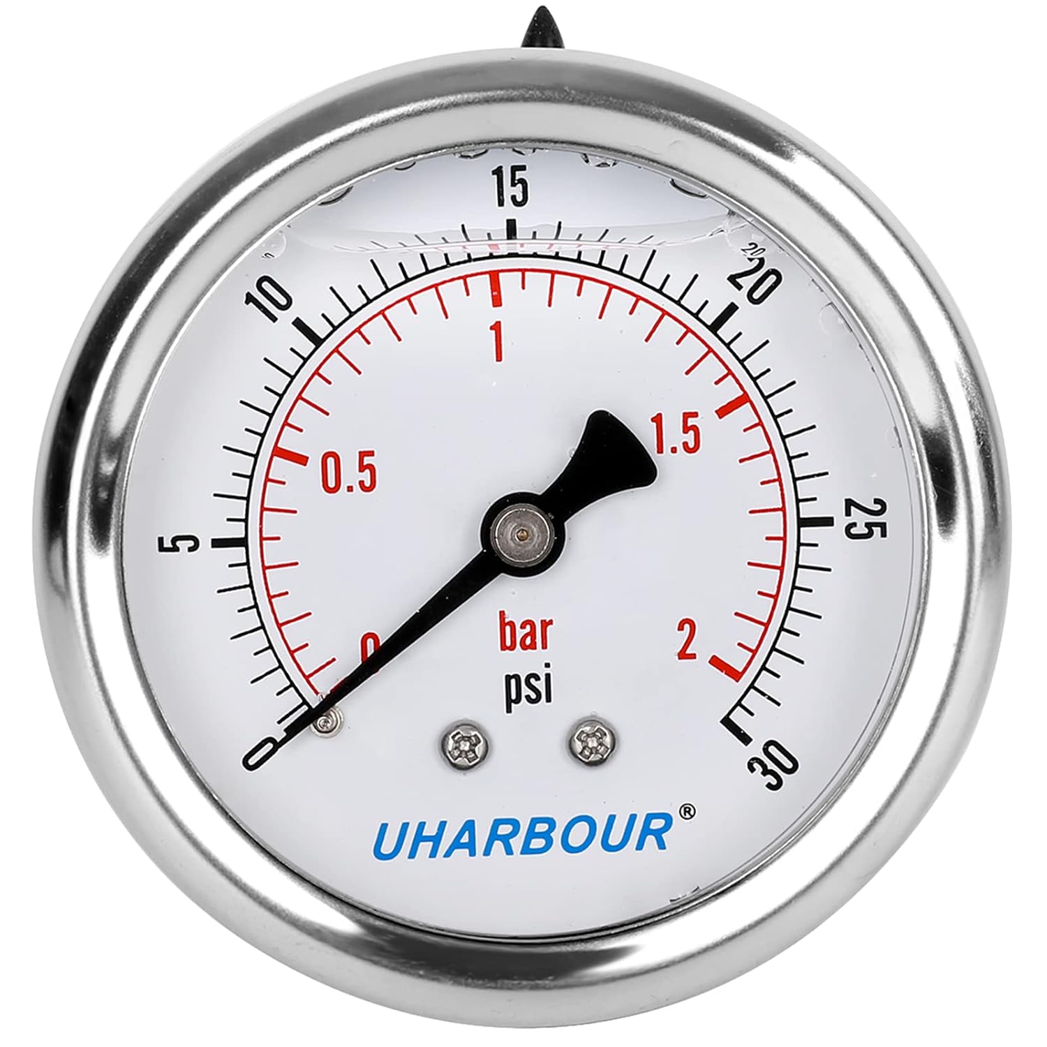 Glycerin Filled Low Pressure Gauge 30psi/2bar, Stainless Steel case, Brass Inside Construction, 2-1/2" dial, 1/4" NPT Back Connection…