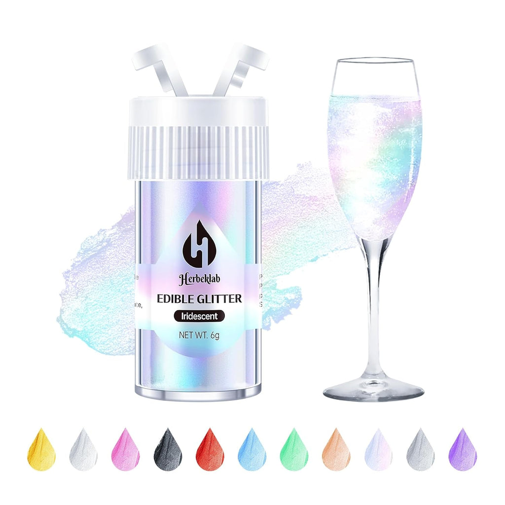 Iridescent Edible Glitter for Cocktails - Rainbow Luster Dust Edible Iridescent Drink Glitter Food Grade Shimmer Powder for Cakes Beverage Chocolate, 6g