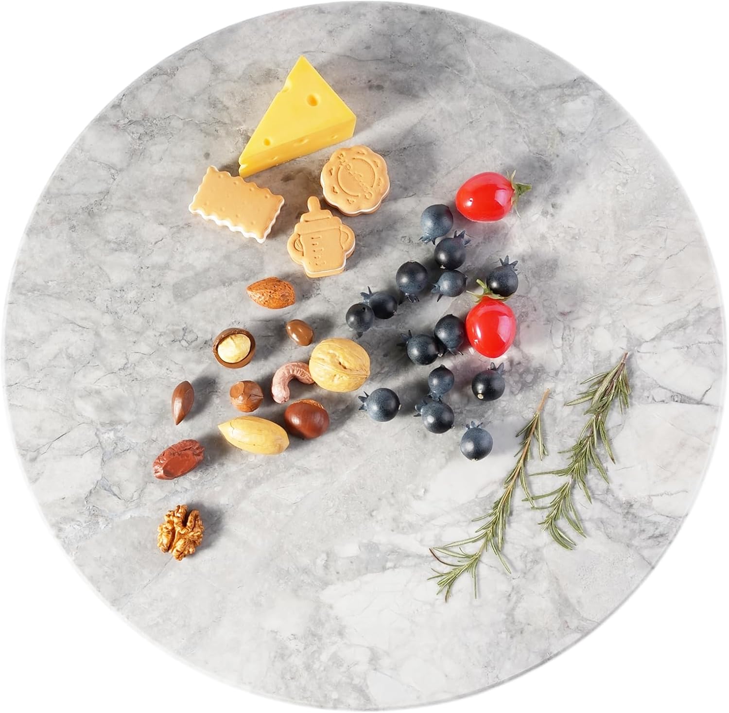 Koville Grayish White Marble Cutting Board Round, 16" Marble Cheese Board for Kitchen - Non-Stick Heat Resistant Stone Cutting Boards for Baking, Charcuterie, Pastry, Trivet