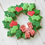 R&M International 2030 Christmas Holiday Wreath Centerpiece Cookie Cutters, Holly Leaves, Berries, Holiday Bow, 4-Piece Set