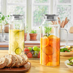 2 Liter 68 oz Glass Pitcher with Lid and Spout, Glass Water Pitcher for Fridge, Glass Carafe for Hot/Cold Water, Large Jug for Iced Tea, Coffee, Juice and Homemade Beverage