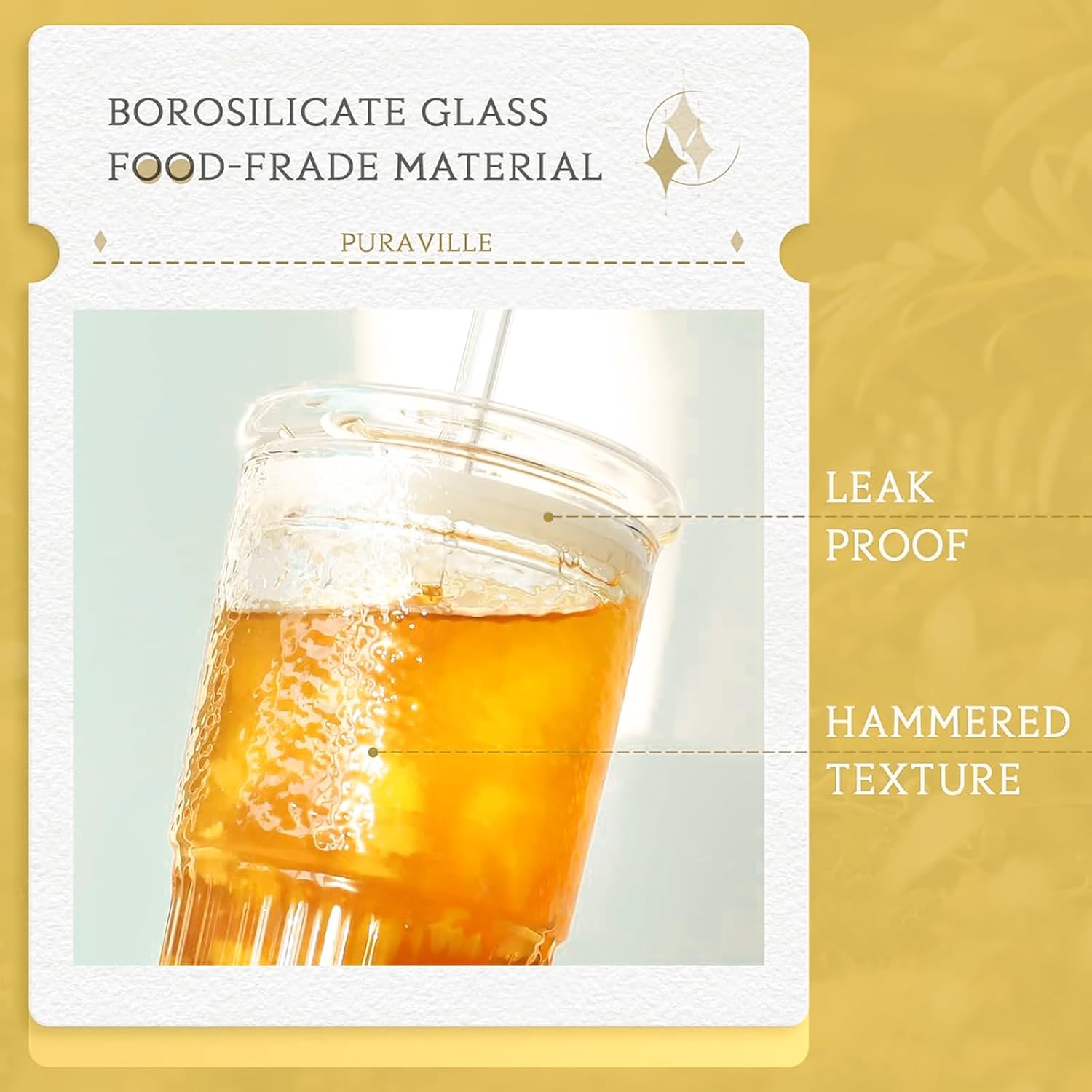 22oz Glass Tumblers with Glass Lids and Straws - Stylish Vintage Ribbed Design for Iced Coffee, Juice, Smoothies, Milkshakes, Cold Beverages & Whiskey Cocktail Beer (2pack-22OZ-Glass lid)