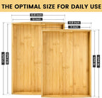 Bamboo Serving Tray with Handles Set of 2 - Decorative Wooden Trays for Eating, Working, and Storing, Suitable for Use in Bedroom, Living Room, Kitchen, Bathroom, Outdoor Scenarios and More