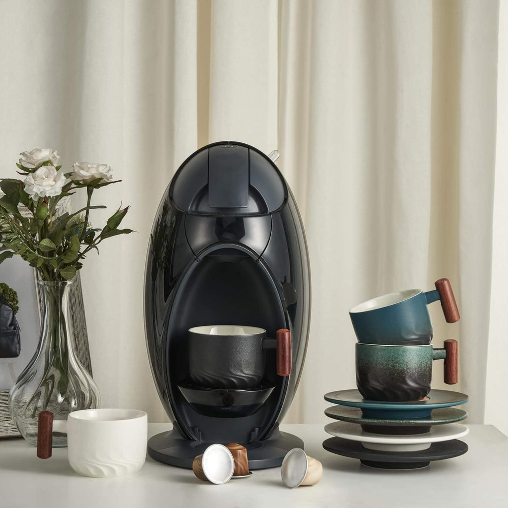 2.5oz Ceramic Espresso Cups with Wooden Handle, Small Coffee Cups Double Shot Espresso Cups Set of 4, WG025