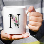 Retreez Initial A-Z Floral Botanical Bouquet Alphabet Monogrammed Monogram Mug 11 Oz Ceramic Tea Coffee Mugs - Appreciation Thank You Wedding Birthday Gifts for her friend coworker sister - N Initial