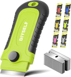 DIYSELF 1 Pack Razor Blade Scraper with 15 Extra Blades, Scraper Tool for Cleaning Window, Paint, Cooktop, Oven, Glass Stove Top Scraper, Razor Scraper with Buit-In Blade Storage (Green)