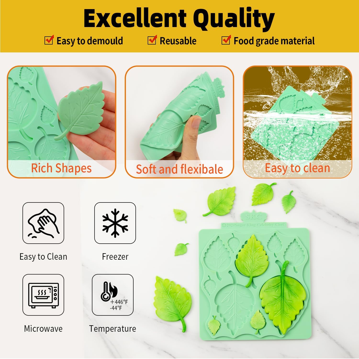 KALAIEN Silicone Leaf Molds - Chocolate & Fondant Molds for Clay Crafts, Air Dry, 3D Candy & Gumpaste Moulds (Set of 2)