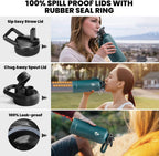 Insulated Water Bottle 87 oz, Triple Wall Vacuum Stainless Steel (Cold for 48 Hrs), Leak Proof & Non-BPA, Modern Water Flask Jug with Paracord Handle & Straw Spout Lids, Dark Green