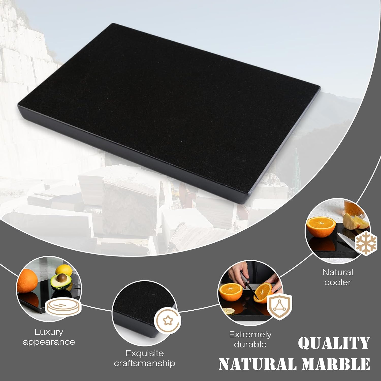 Koville Black Marble Cutting Boards for Kitchen Countertop, Natural Marble Cutting Board Pastry Board Cheese Boards for Home Kitchen Decor, Stone Chopping Serving Tray for Charcuterie