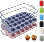 2 Packs 24 Cups Silicone Muffin Pan with Metal Reinforced Frame Mini Size Cupcake Pan Tray Egg Bites Silicone Circle Cookie Molds Muffin Tin Tart Pans Baking Sheet Set for Breakfast Sandwiches