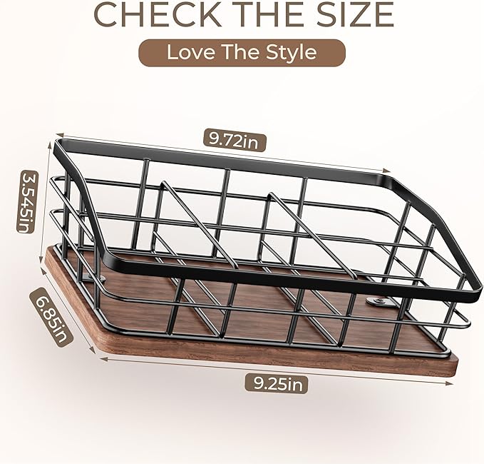 Tea Bag Organizer, Tea Bag Holder Storage with 6 Slots Iron Wire Basket with Wooden Base, Tea Bar Accessories for Countertop Cabinet Drawer, Tea Station for Coffee Capsules Creamer Sweetener Sugar