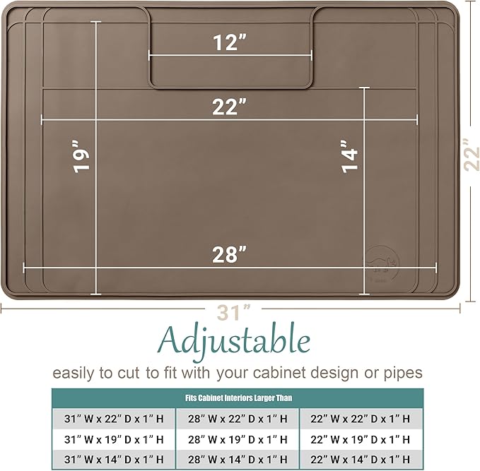 The Original Under Sink Mat - Silicone Waterproof mat, Adjustable, Easy to Clean, Kitchen cabinet liner, Disifenction Surface - 31" x 22" or smaller (Brown, 31" x 22")