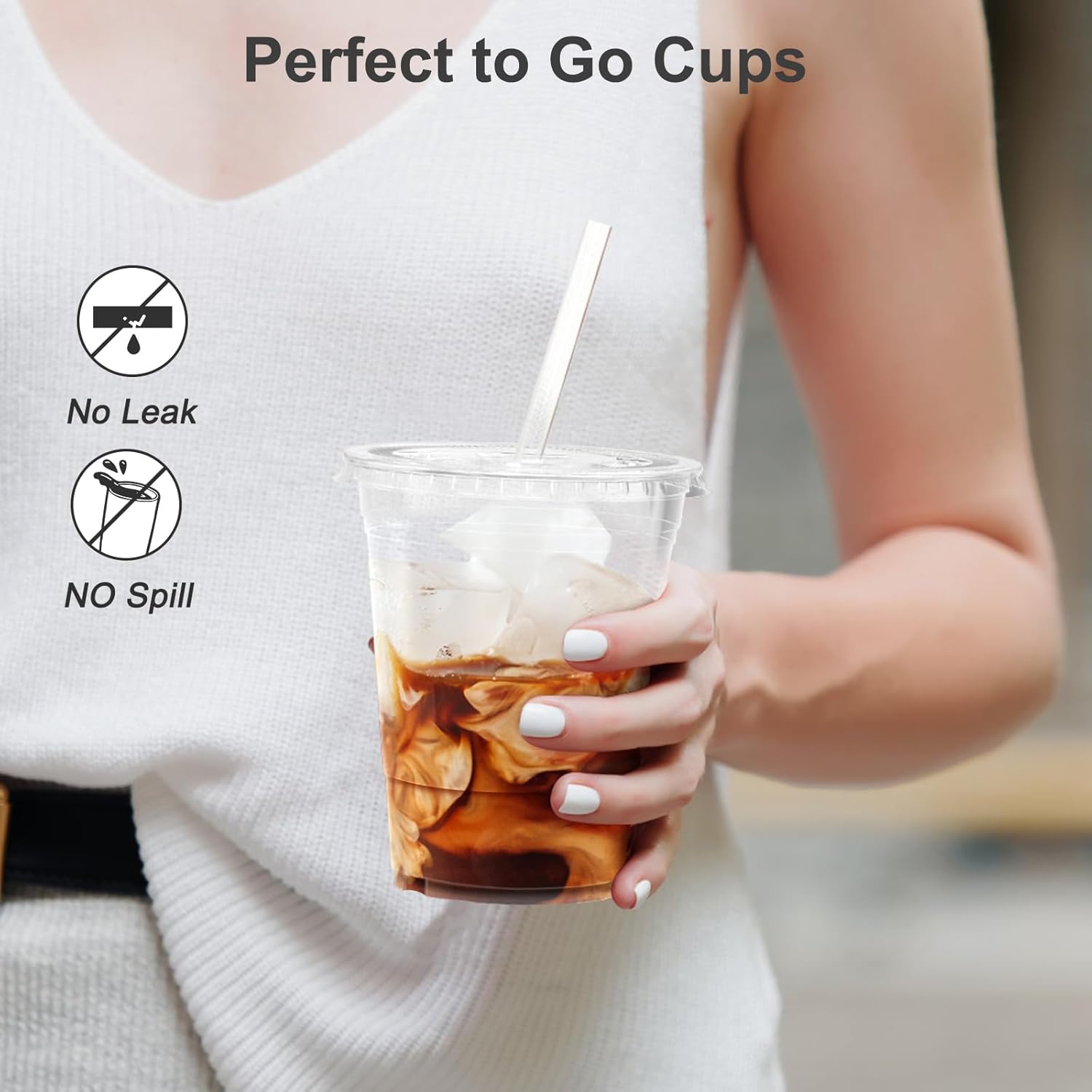 100 Pack - 16 oz Clear Plastic Cups with Lids and Straws, Sturdy & Food Safe Iced Coffee Cups with lids, Disposable Plastic Smoothie Cups for Cold Drinks