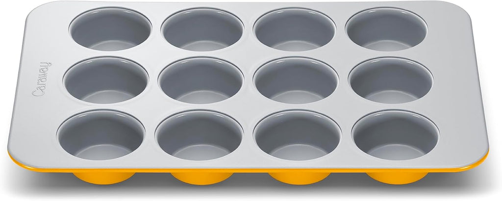 Caraway Non-Stick Ceramic 12-Cup Muffin Pan - Naturally Slick Ceramic Coating - Non-Toxic, PTFE & PFOA Free - Perfect for Cupcakes, Muffins, and More - Marigold
