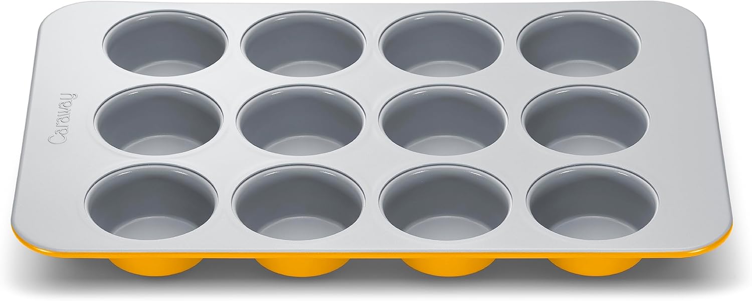 Caraway Non-Stick Ceramic 12-Cup Muffin Pan - Naturally Slick Ceramic Coating - Non-Toxic, PTFE & PFOA Free - Perfect for Cupcakes, Muffins, and More - Marigold