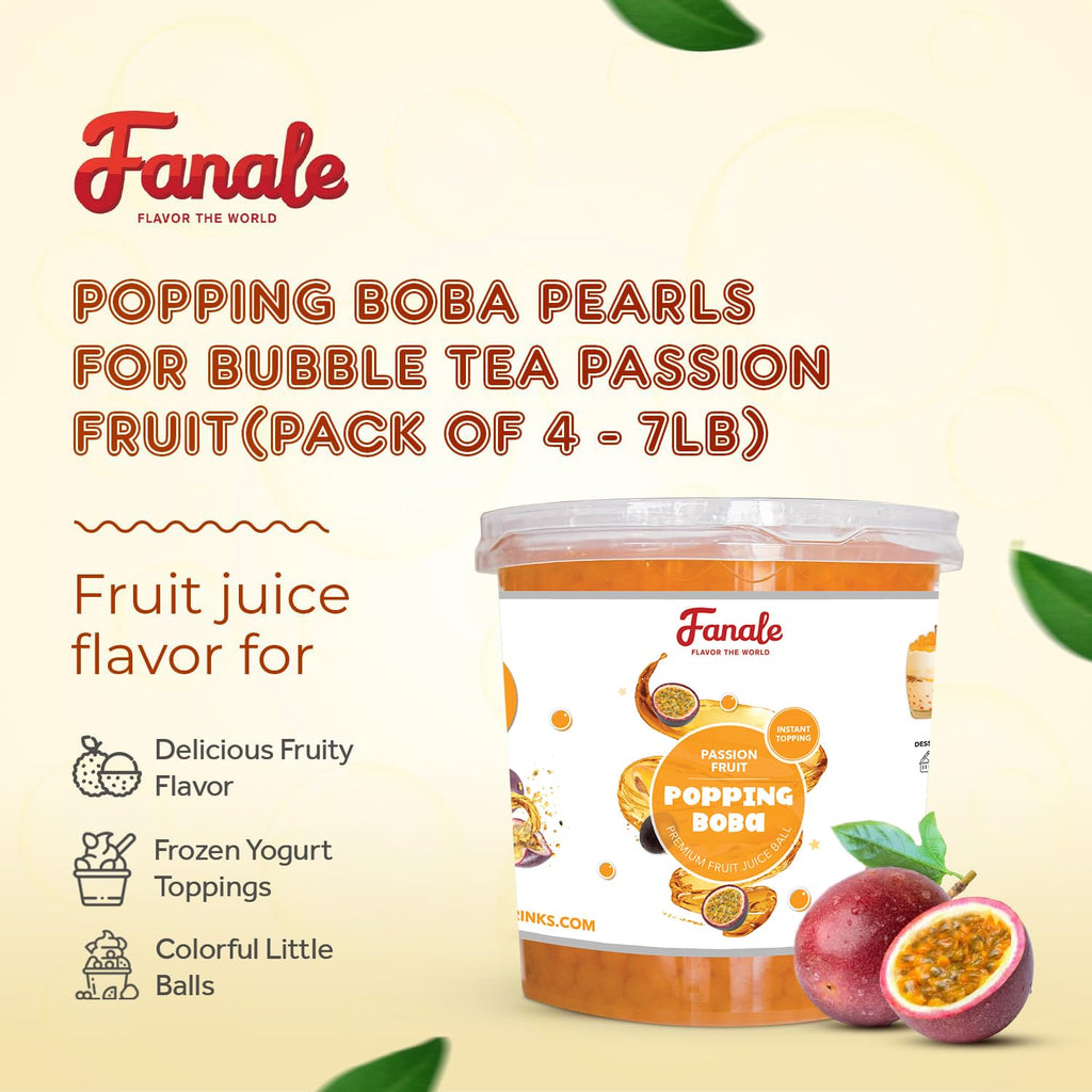 Fanale Passion Fruit Popping Boba Pearls, Vegan, Non GMO, Gluten Free, Fat Free, Perfect for Bubble Tea, Smoothies, Ice Cream, Desserts, and Beverages.