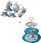 ACMLIFE Bone China Tea Sets with Cake Stand 3 Tiers for 6 Adults, 21 Piece Vintage Tea Cup Set, Blue Floral Tea Sets for Women Tea Party or Gift Giving China/English Tea Cup Set