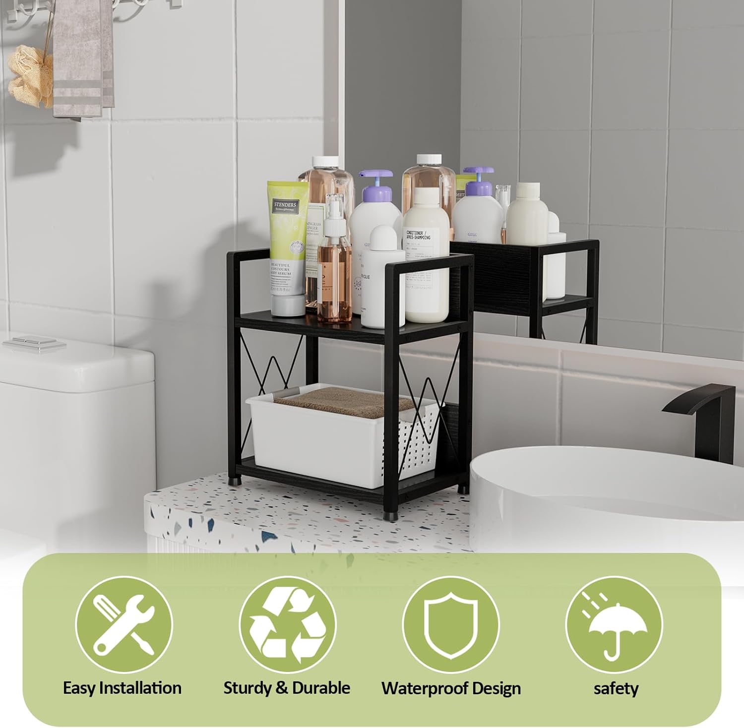 Aduanbang Coffee Bar Accessories Organizer, Seasoning Organizer, 2 Tier Wooden Kitchen Counter Shelf, Coffee Organizer Station for Countertop, Coffee Condiment Rack for Mugs, Cups, Cream, Syrup