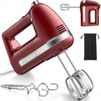 Electric Hand Mixer, Powerful 300W Hand Mixer Electric Handheld with 304 Beaters, Dough Hook, Hand Held Mixer with Turbo for Baking Cakes, Eggs, Cream Food(Red)