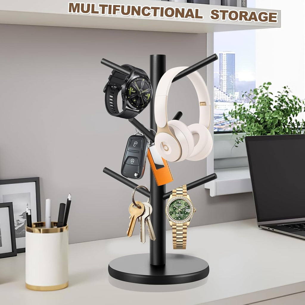 Mug Holder Tree, Thicker Base Coffee Cup Holder for Countertop, Sturdy Wood Coffee Mug Hanger with 6 Hooks, Non-Slip Cup Rack for Home Storage and Organizer