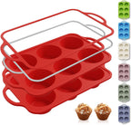 2 Packs 6 Cups Silicone Muffin Pan for Baking with Metal Reinforced Frame Jumbo Size Cupcake Pan Tray Egg Bites Silicone Circle Cookie Molds Muffin Tin Tart Pans Large Big Sheet Set for Breakfast