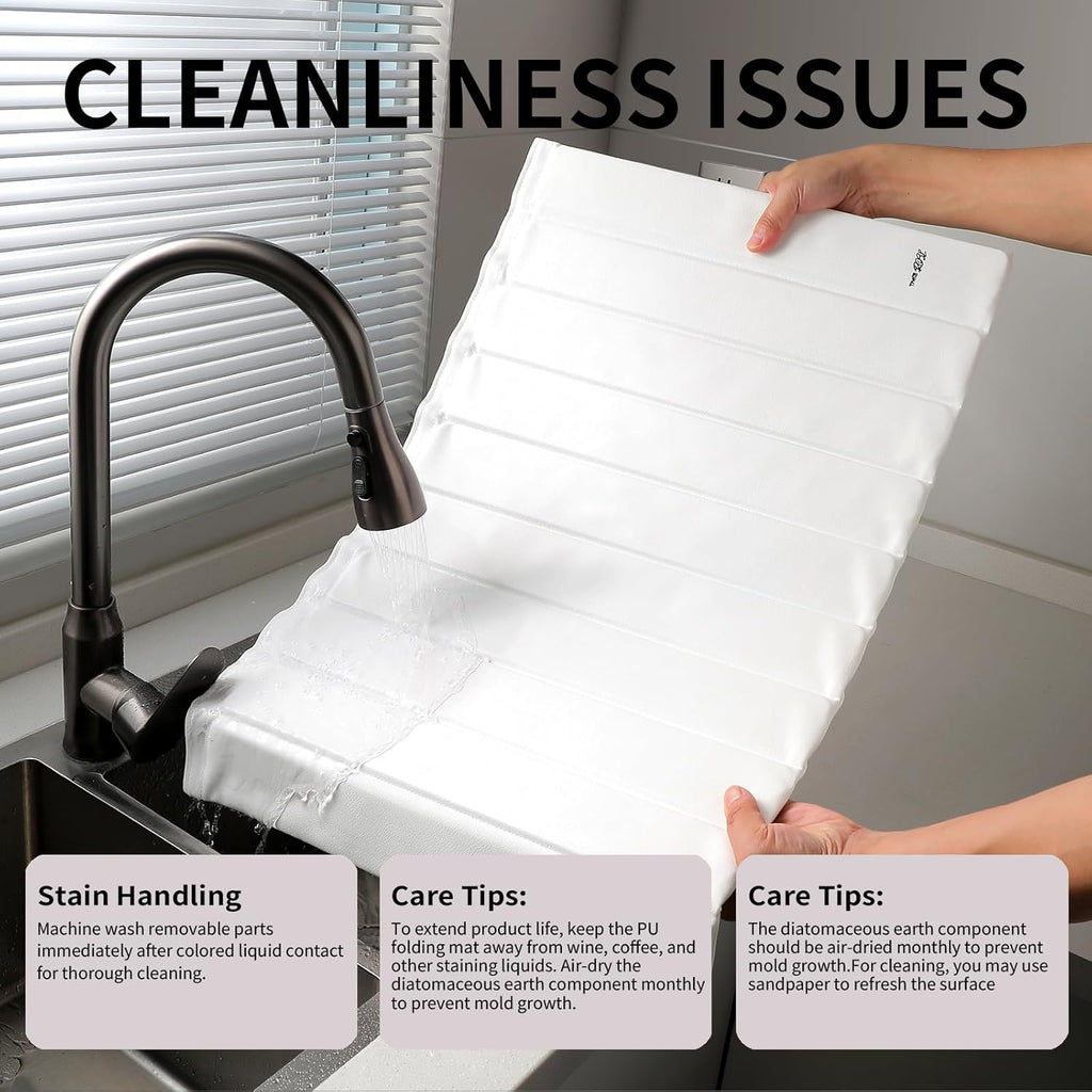 Stone Drying Mat for Kitchen Counter-Super Absorbent PU Dish Drying Mat, Quick Dry Stone Mat Kitchen for Dishes, Bottles & Cups, Large Foldable Stone Dish Drying Mat, Non-Slip Kitchen Mat